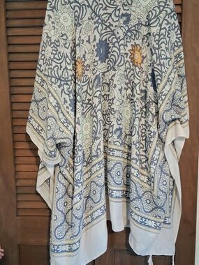 Lightweight Boho Swim Coverup/ Yoga in Blue and Cream